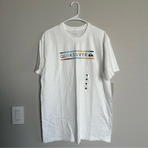 New Quiksilver Shirt Men’s L White Surf Graphic Print Logo Short Sleeve Retro - Picture 1 of 6